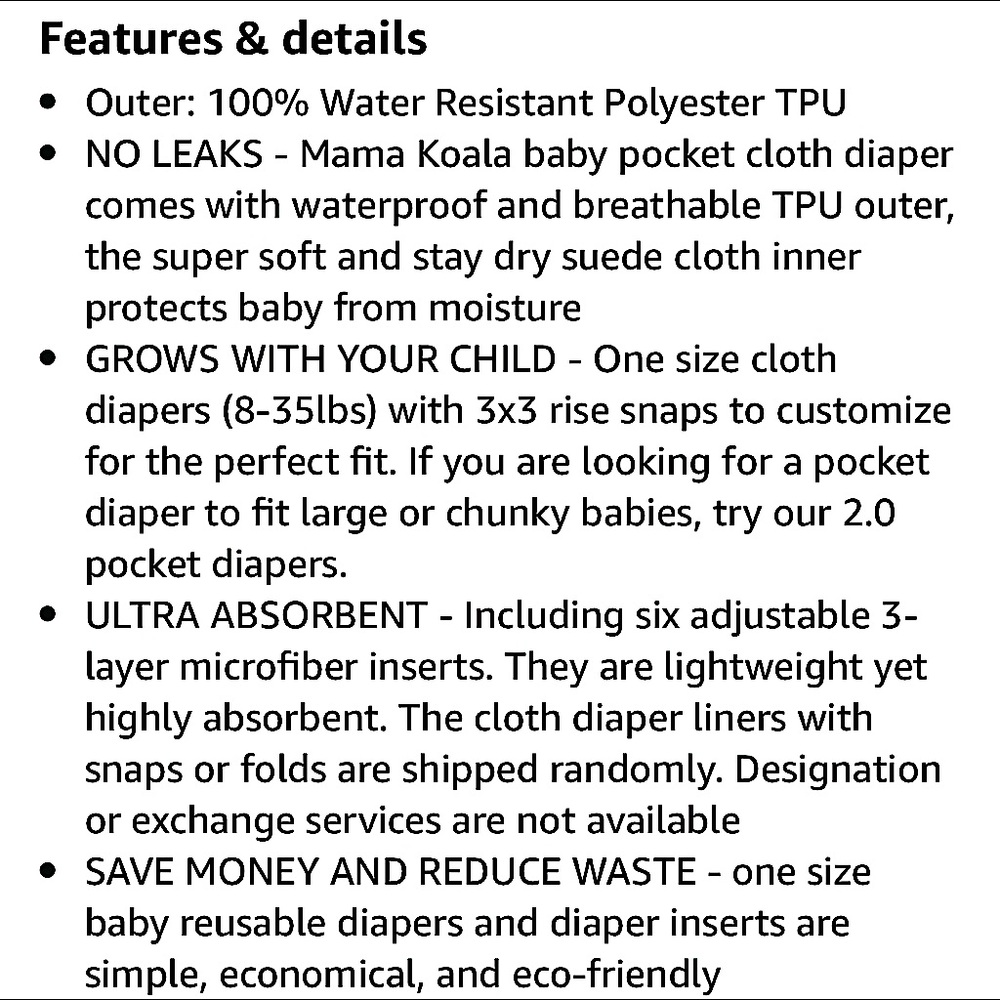 Mama Koala Cloth Diaper Sizing Chart